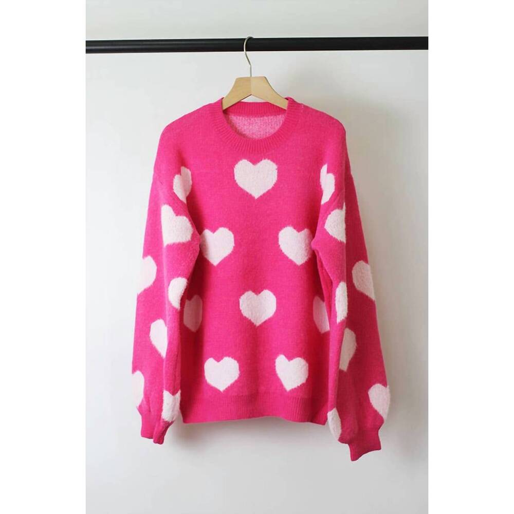 NEW ESLEY COLLECTION women's heart sweater in hot pink